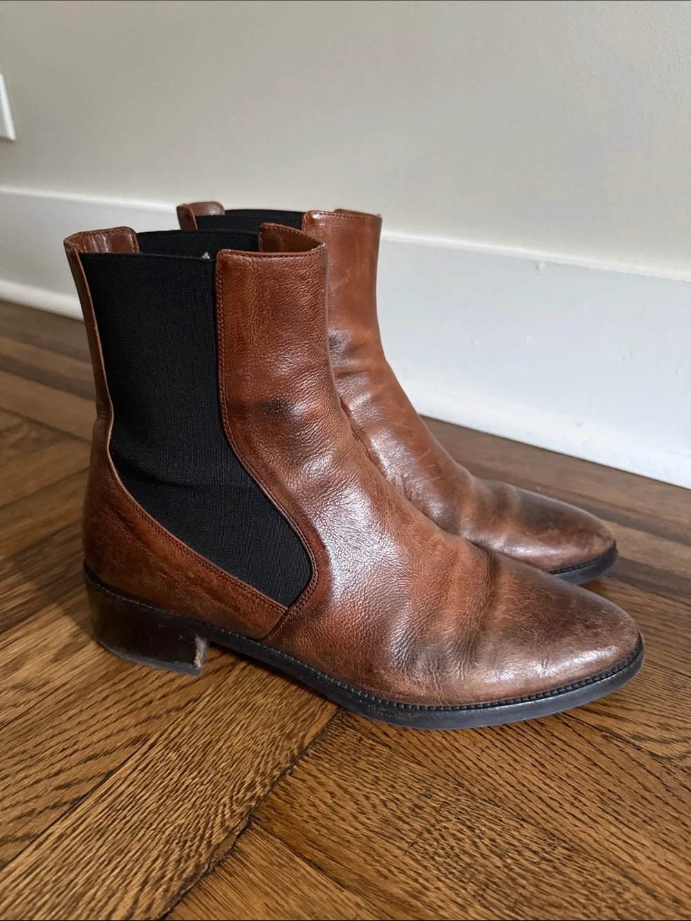 Vince Distressed Brown Leather Chelsea Boots